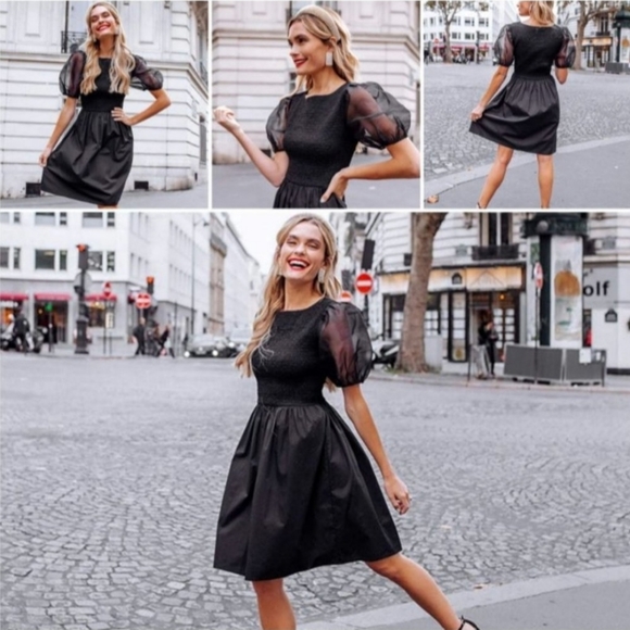 BLACK PUFF SLEEVE DRESS - Picture 8 of 9